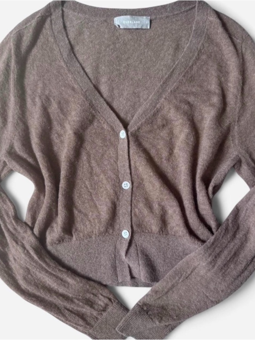 Everlane Taupe V-Neck Button Cardigan